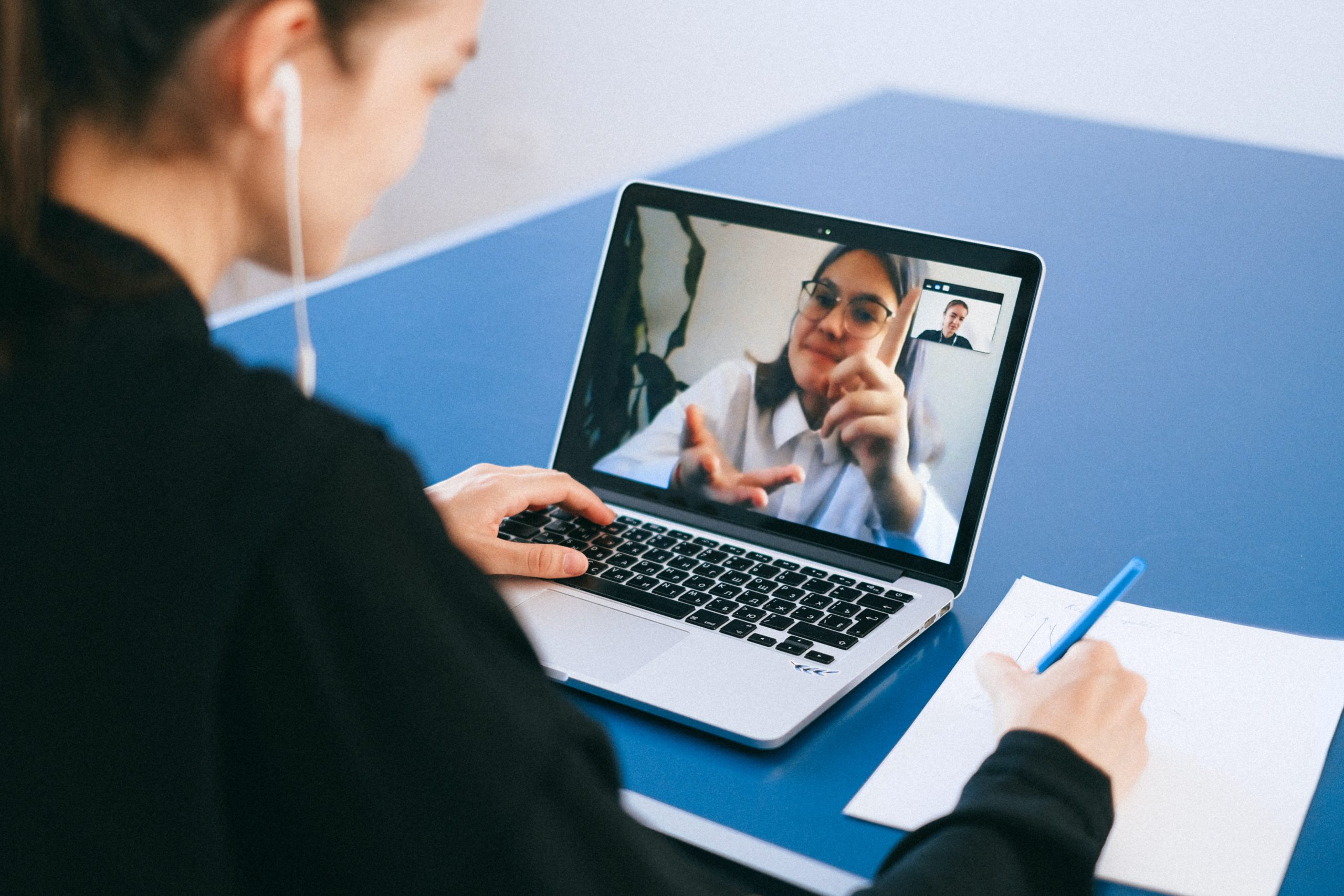 young woman in online tuition session