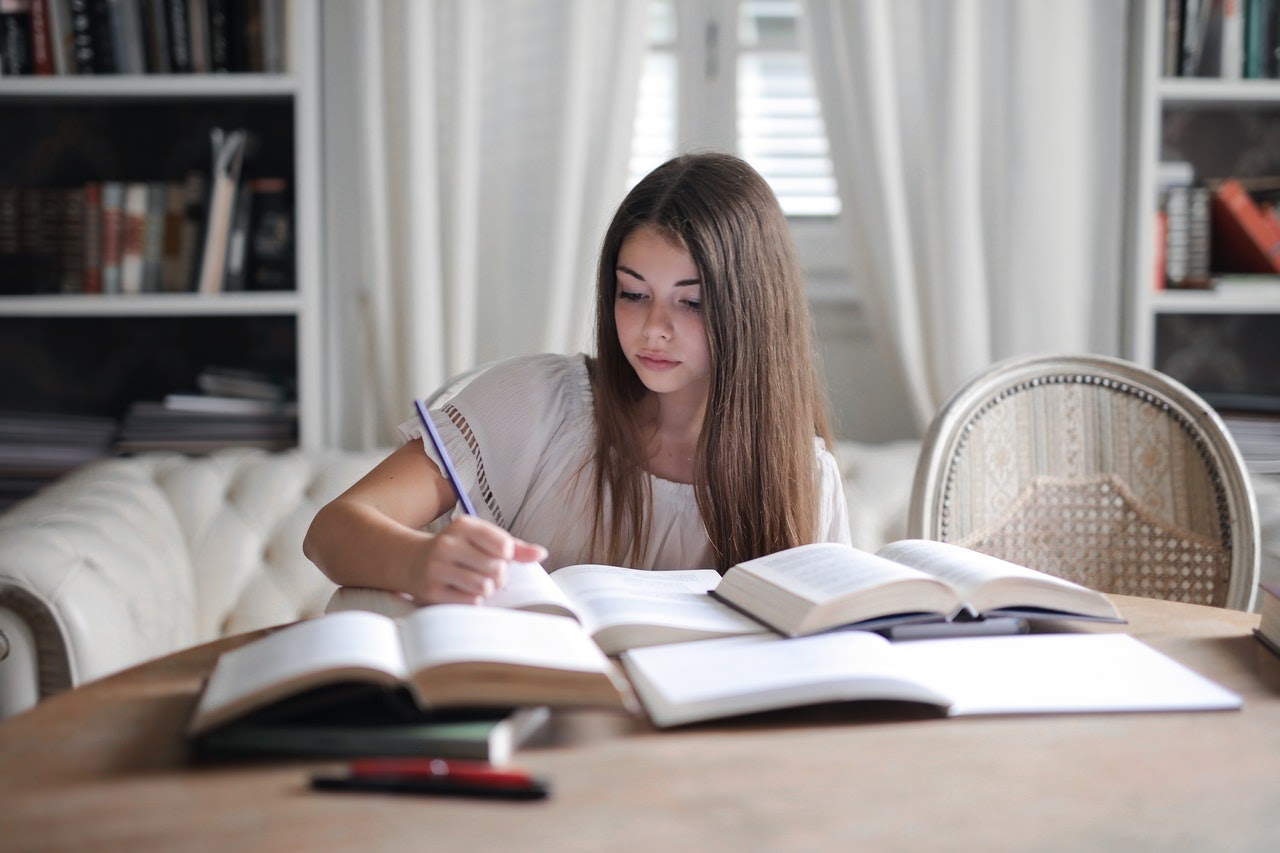 young woman studying for exams