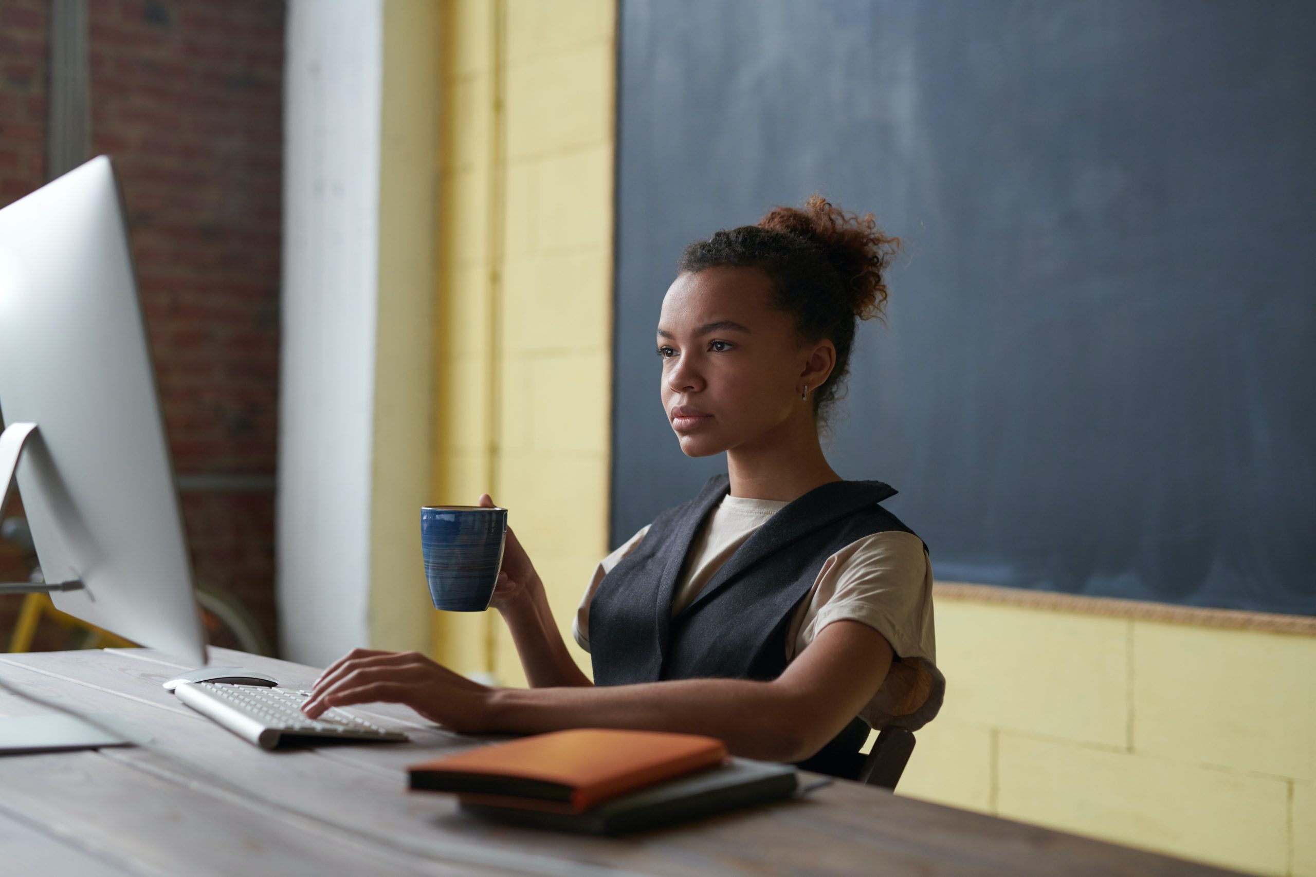 student working at a computer