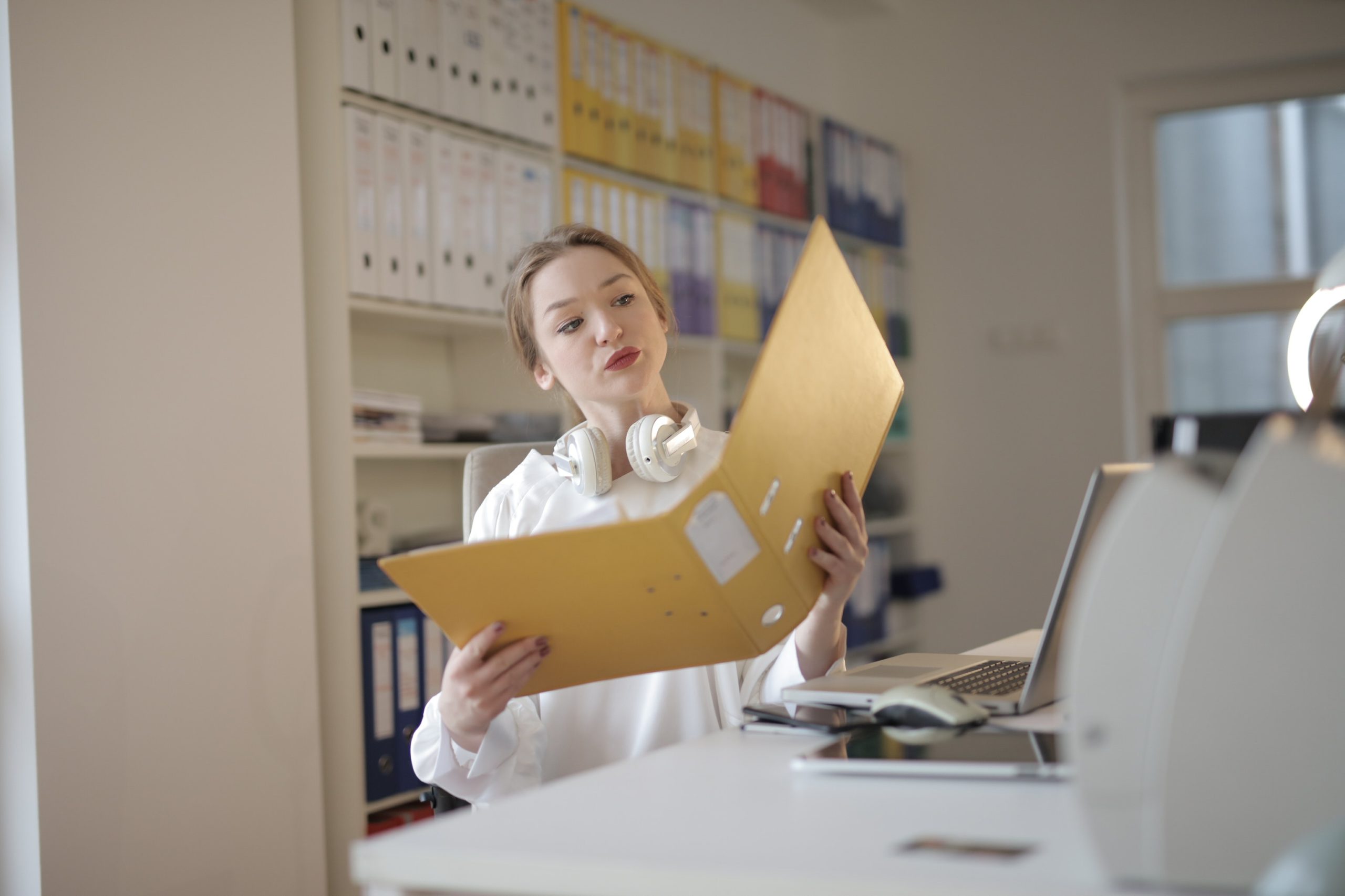 accountant with file