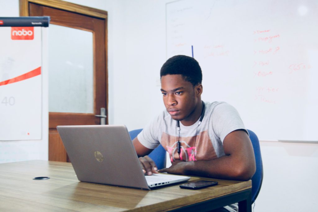 Boy working at computer