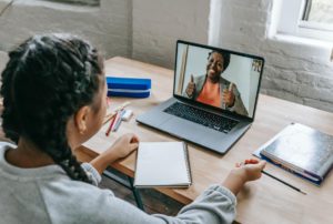 Student studying in online tuition class