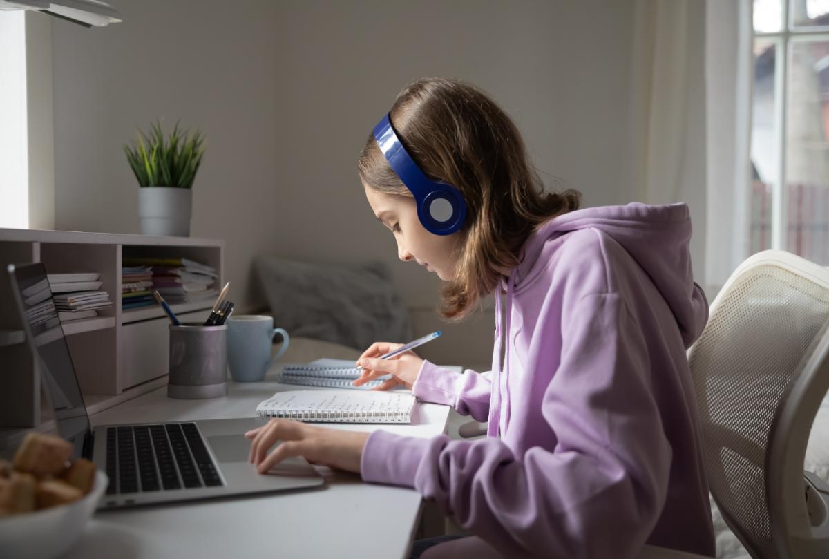 GCSE female working with tutor online