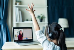 Female GCSE student studying online