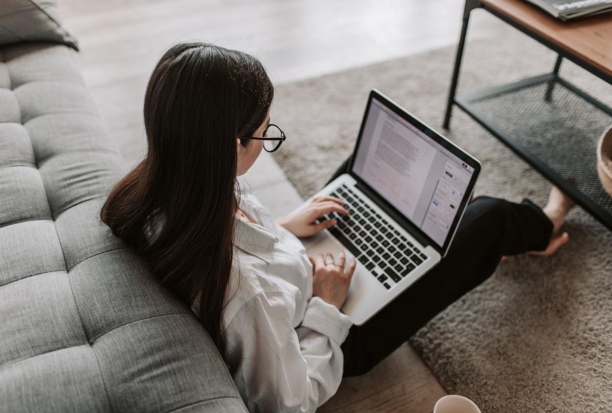 Student studying online on laptop