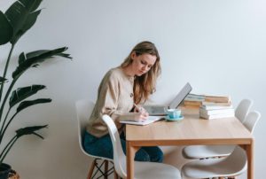 Student studying online at home