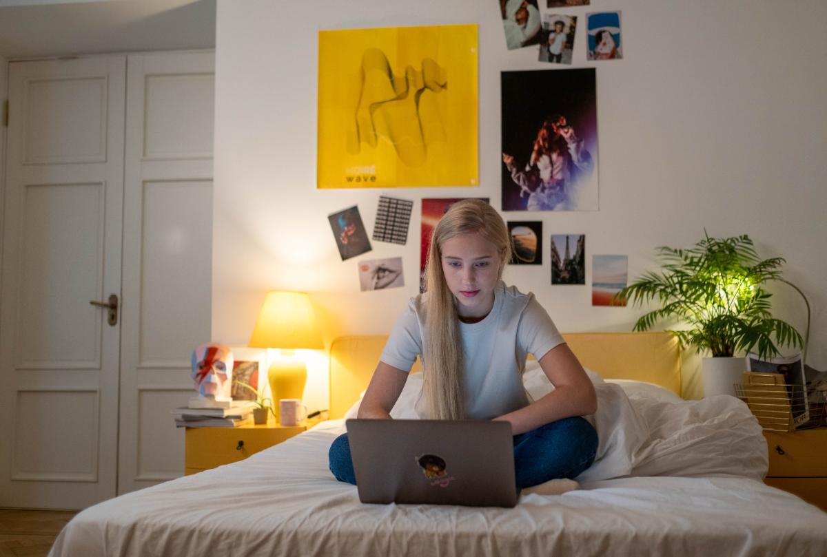 Student studying on her laptop