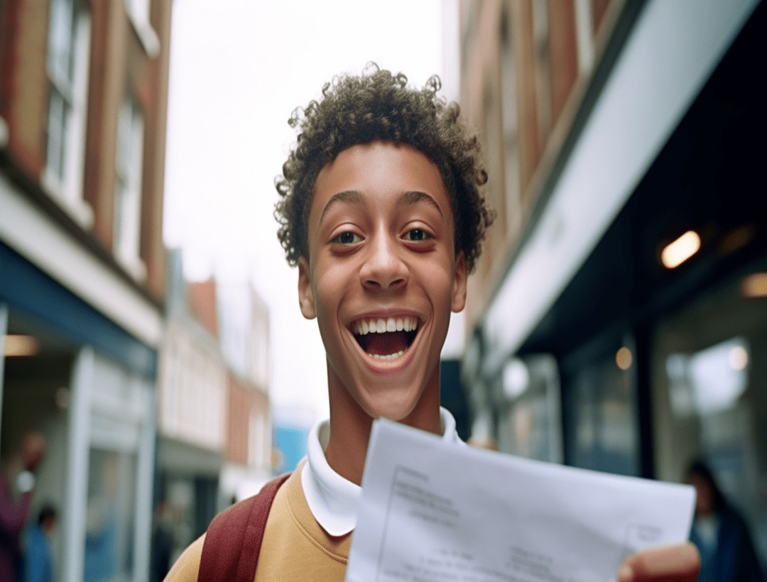Male GCSE student happy with exam results